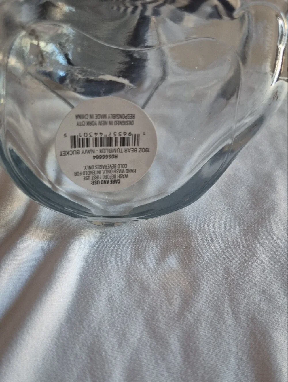 Clear Bear-Shaped Drinking Cup with Gray Lid and Striped Straw